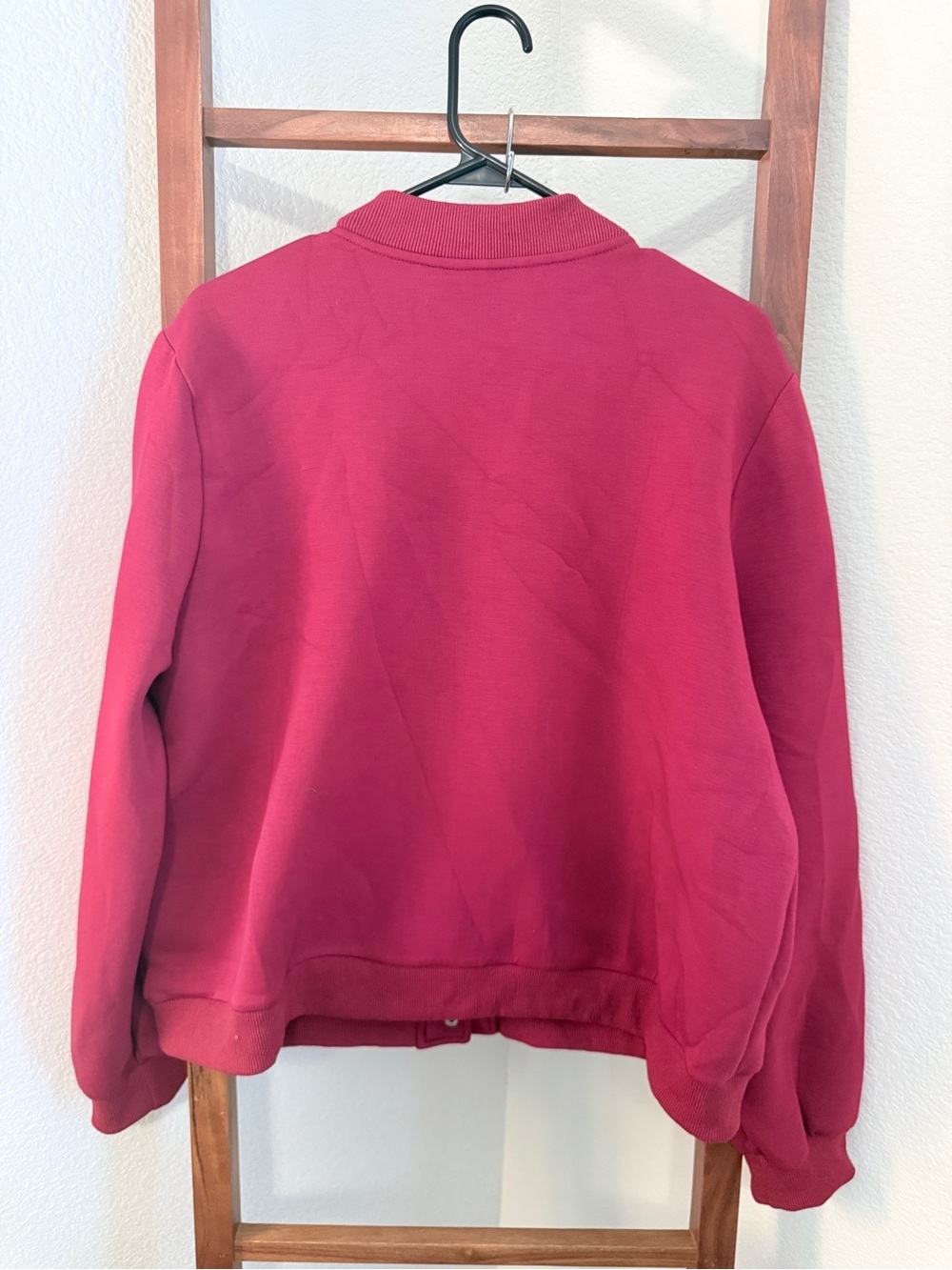 Women's Snap-Front Bomber Jacket in Raspberry - Picture 3 of 5